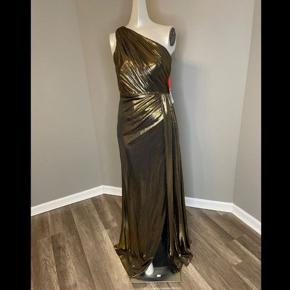 MAC DUGGAL METALLIC DRAPED ONE SHOULDER GRECIAN EVENING DRESS - Picture 4 of 15